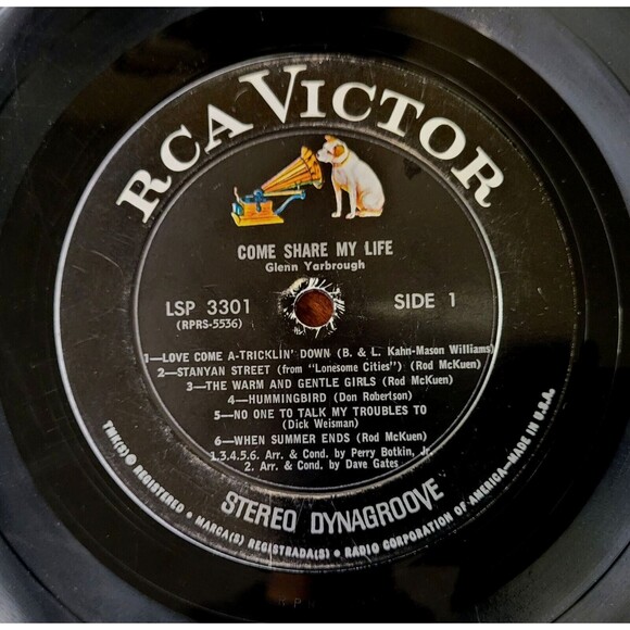 Glenn Yarbrough LP Come Share My Life on RCA Victor VG+/VG- Pop Easy - Picture 3 of 4